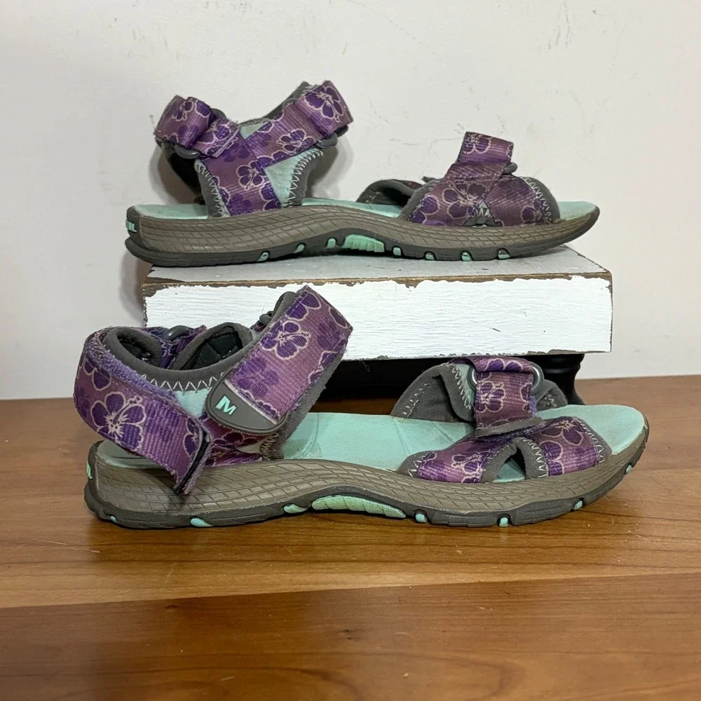 Merrell Surf Strap Sandal 2.0 Kids Size 2M Purple Floral Mint MC52330